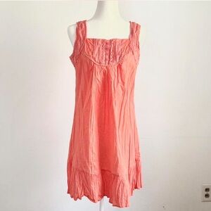 Vintage Antilia Femme Coral Crochet Mini Dress 100% Cotton Size Large